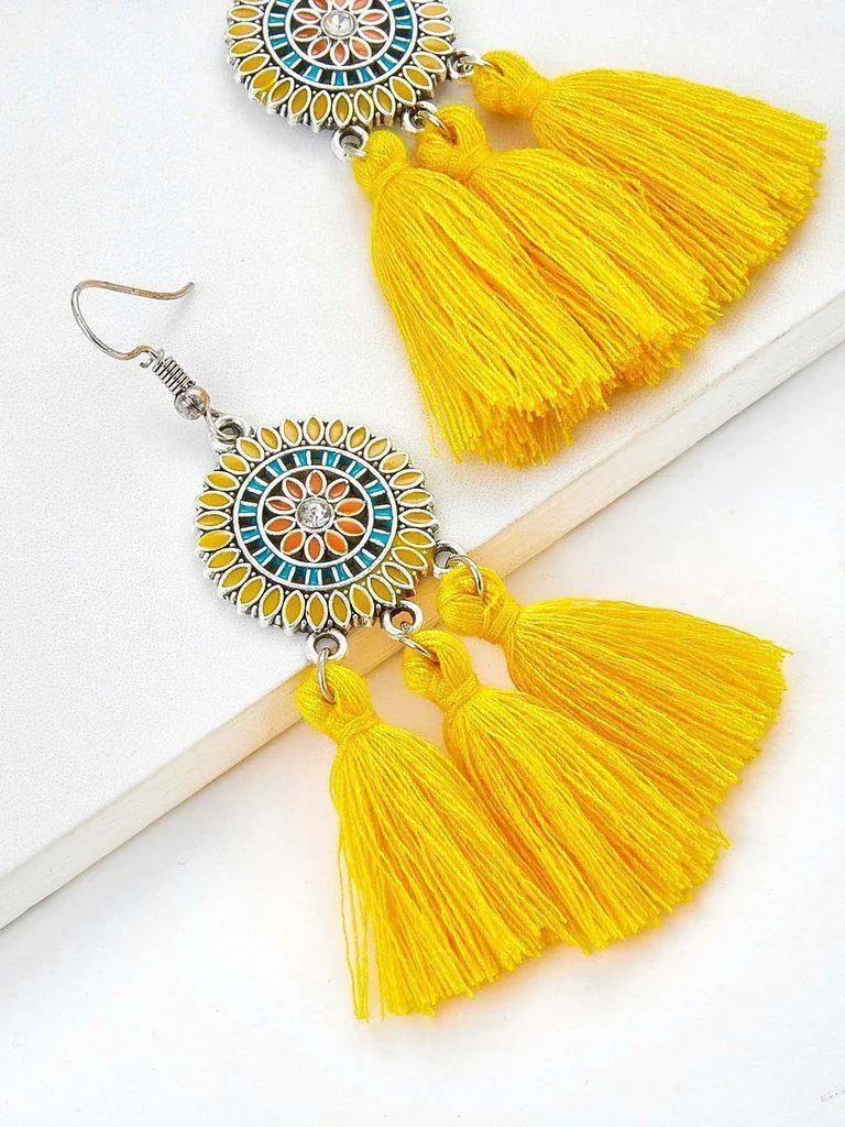 Rhinestone Detail Tassel Drop Earrings