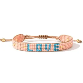 Rice Bead Braided Bracelet Love Pink-Turquoise