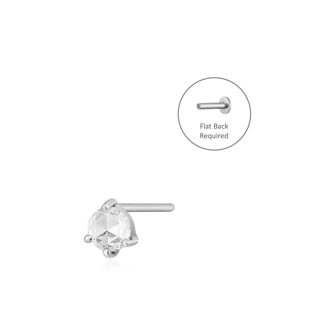 ROSALYN | Rose Cut White Sapphire Solitaire Threadless Flatback Earring