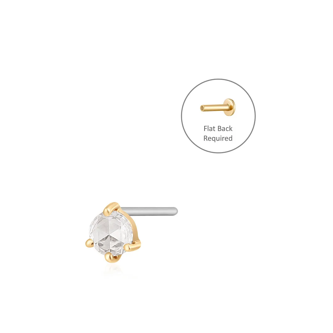 ROSALYN | Rose Cut White Sapphire Solitaire Threadless Flatback Earring