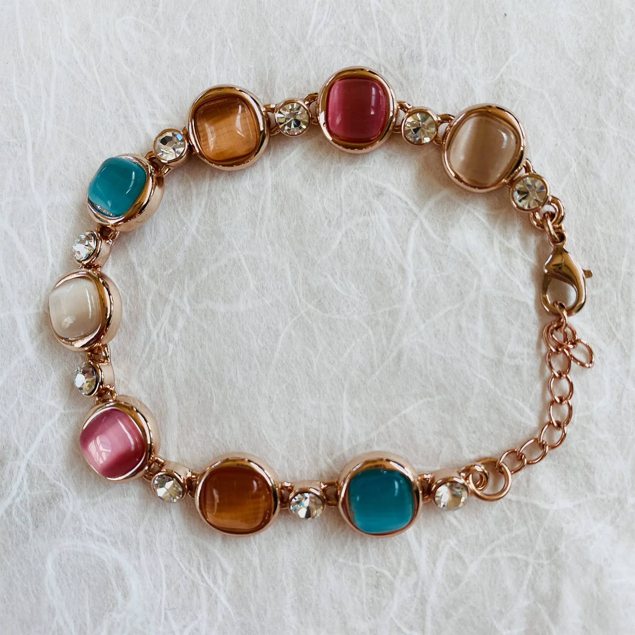 Rose Gold Coloured Stone Bracelet with Cubic Zirconia