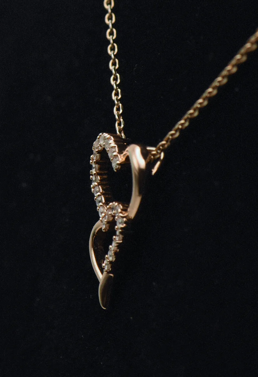 Rose Gold Tone Double Heart Rhinestones Pendant on Rose Gold Tone Chain Necklace