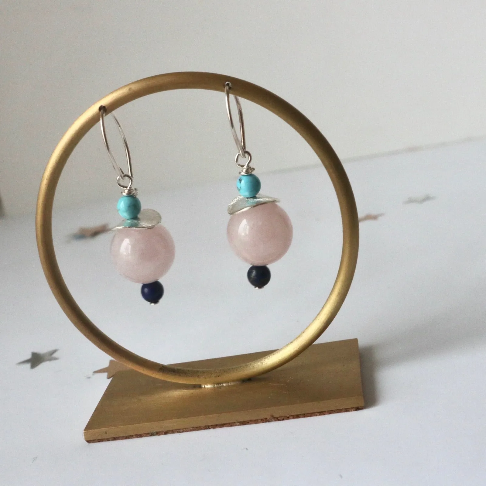 Rosequartz Turquoise Lapis Earrings