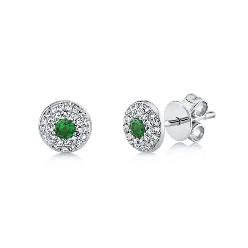 Round Green Garnet Diamond Stud