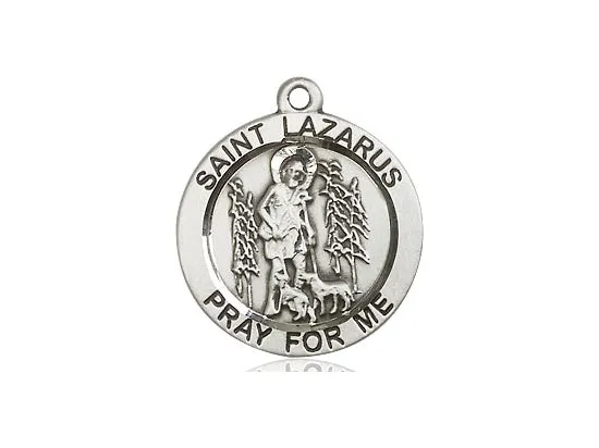 Saint Lazarus Silver Medal With 18 Inch Silver Curb Chain Religious