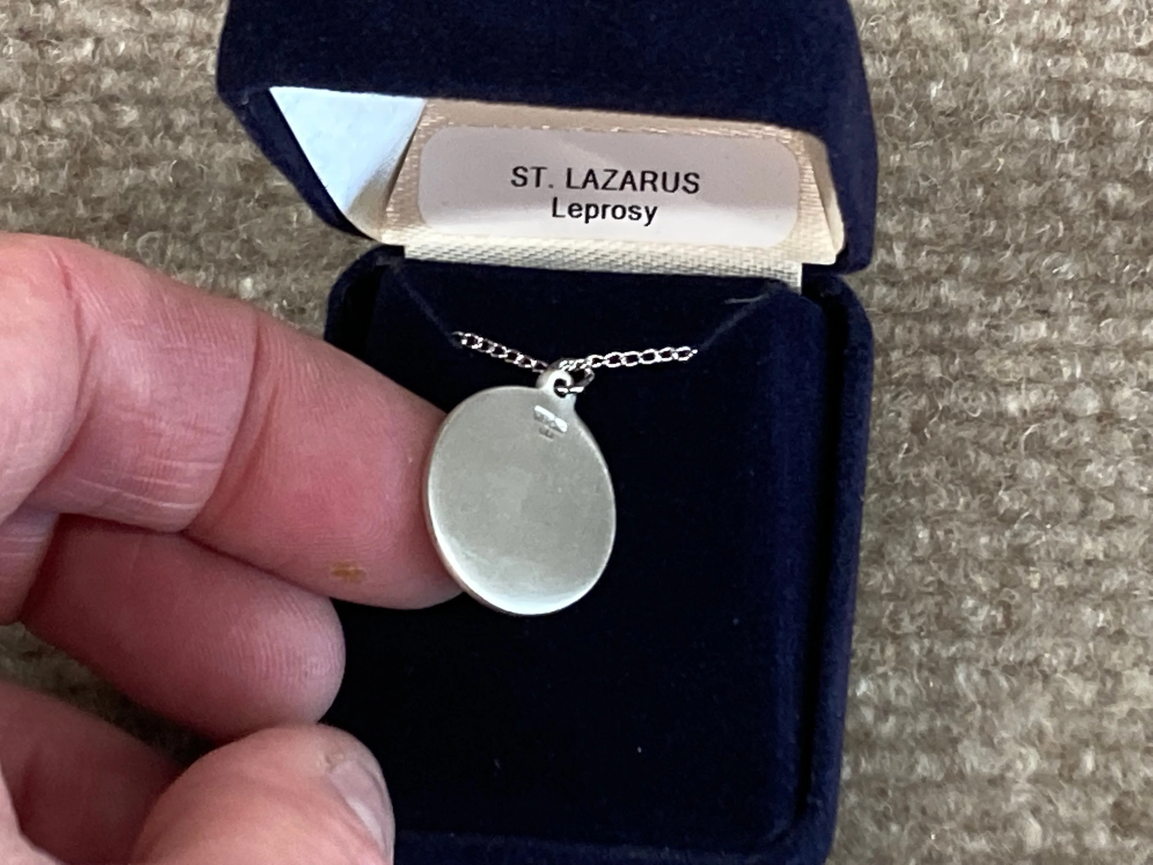 Saint Lazarus Silver Medal With 18 Inch Silver Curb Chain Religious