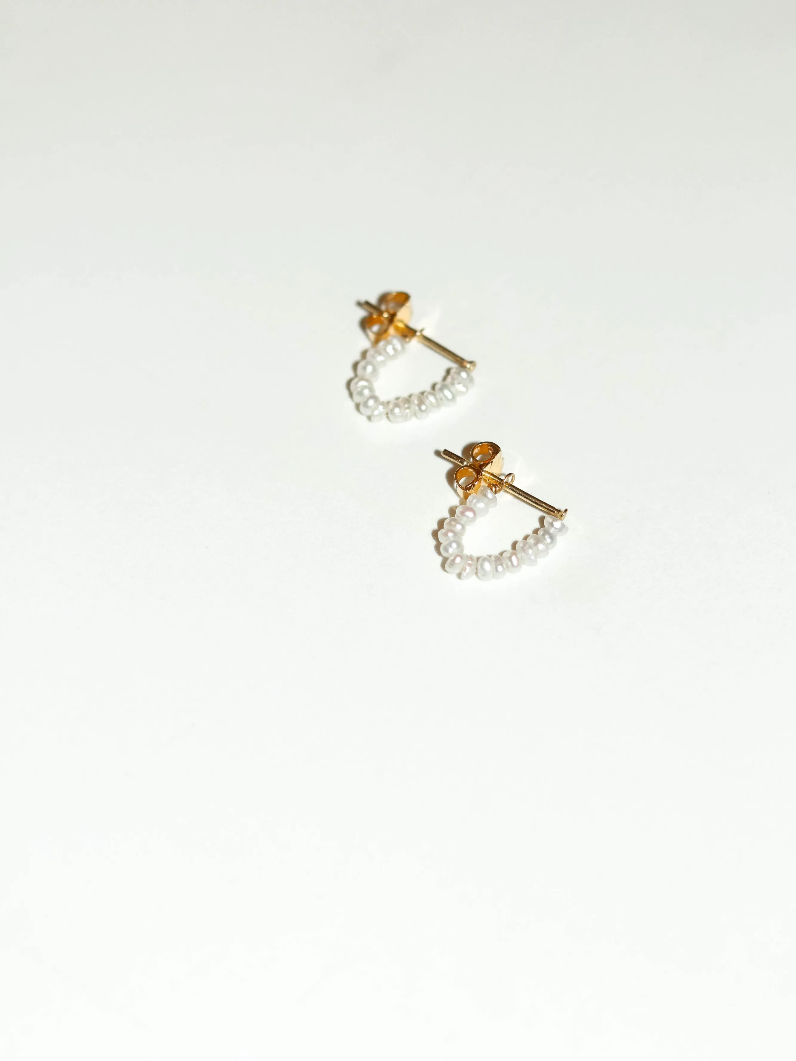 Sand Pearls Mini Hoop Earrings, Solid 14k Gold