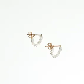 Sand Pearls Mini Hoop Earrings, Solid 14k Gold