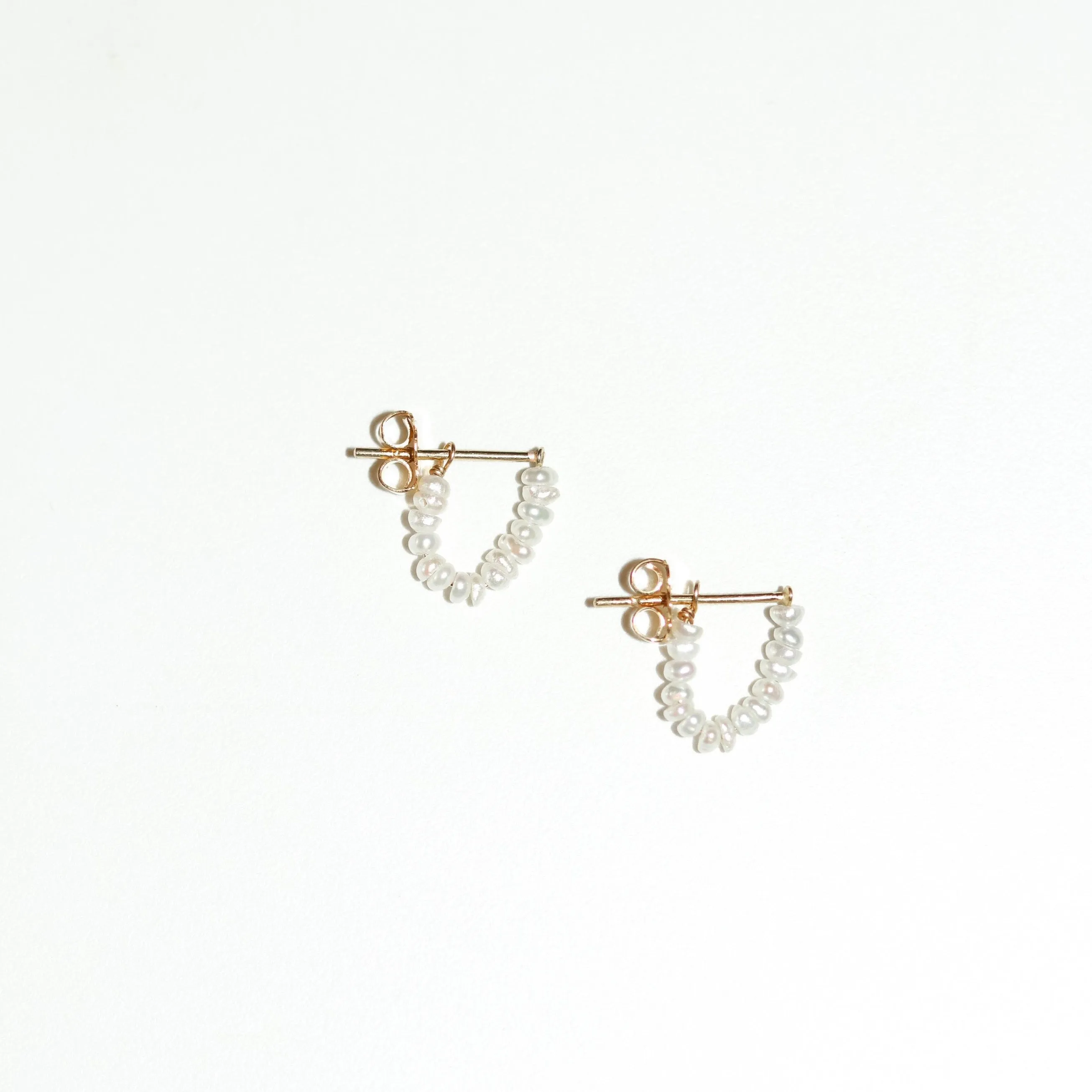 Sand Pearls Mini Hoop Earrings, Solid 14k Gold