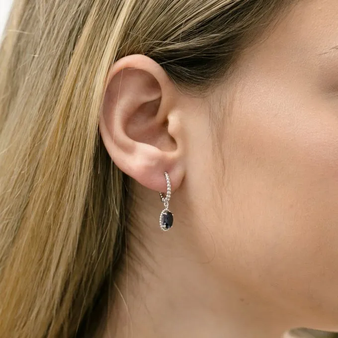 Sapphire Beaded Halo Dangle Earrings