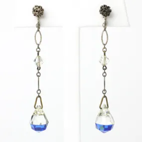 Sapphire Bi-color Bead Art Deco Pendant Earrings