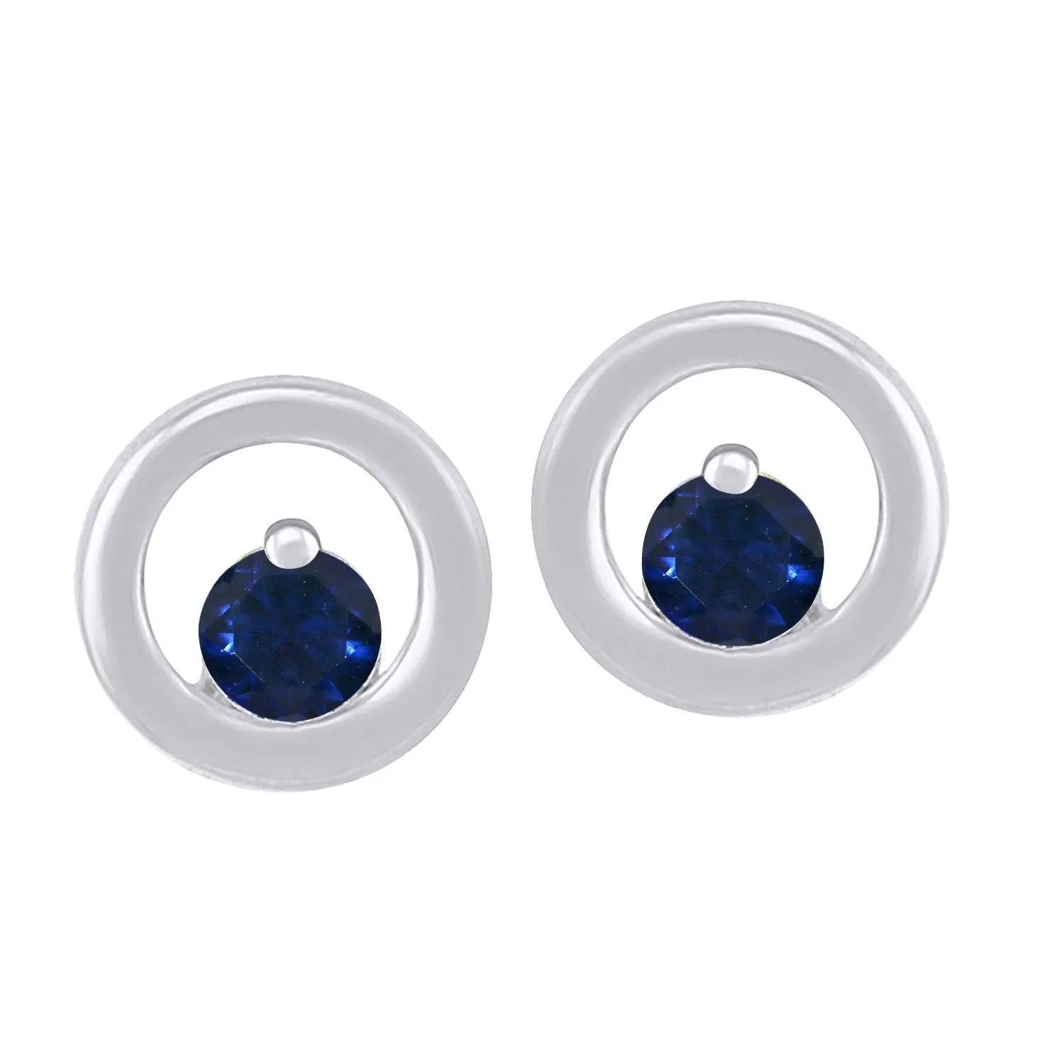 Sapphire Earrings - 10ct White Gold Natural Sapphire Circle Stud Earrings - 786590