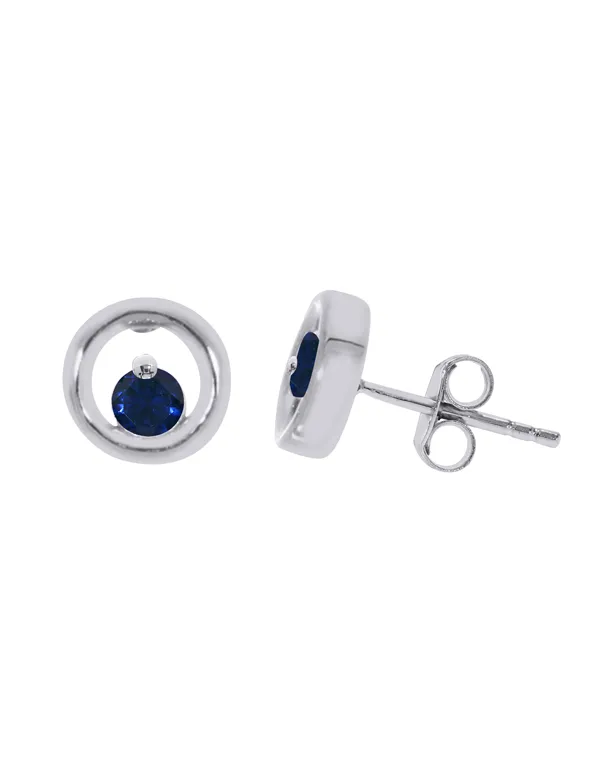 Sapphire Earrings - 10ct White Gold Natural Sapphire Circle Stud Earrings - 786590