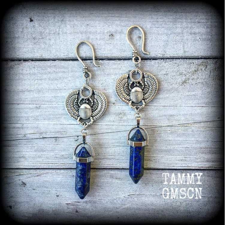 Scarab beetle earrings-Lapis lazuli earrings