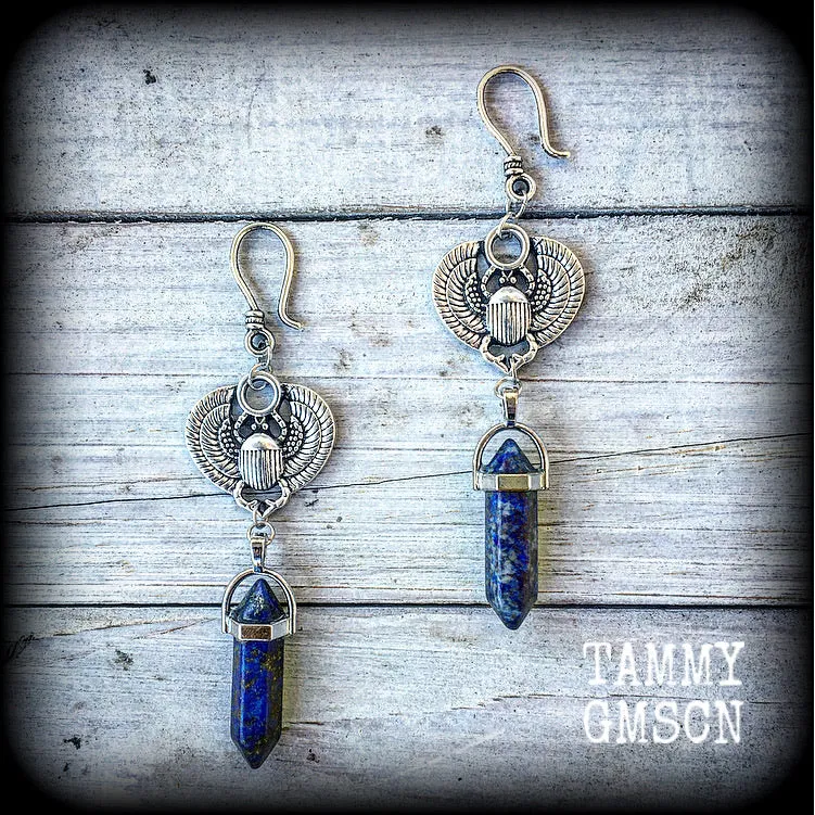 Scarab beetle earrings-Lapis lazuli earrings