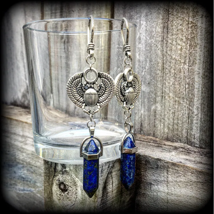 Scarab beetle earrings-Lapis lazuli earrings