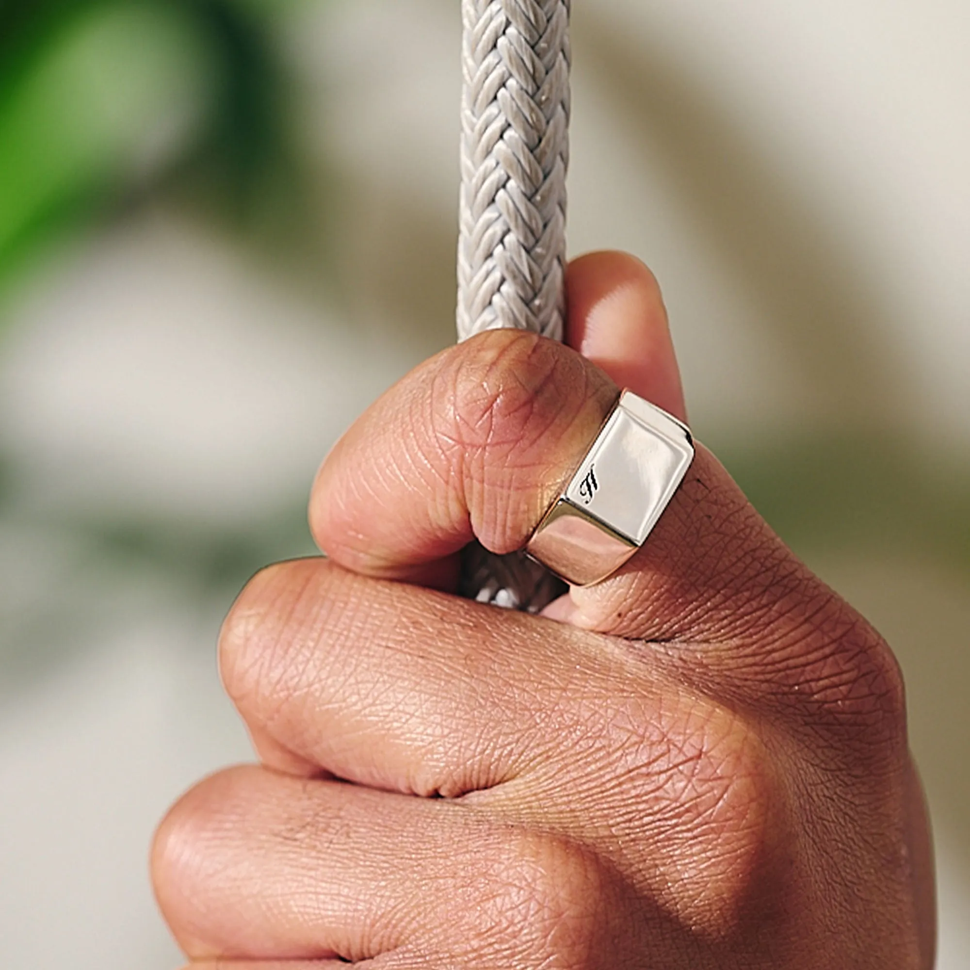 Script Initials Personalised Square Silver Signet Ring