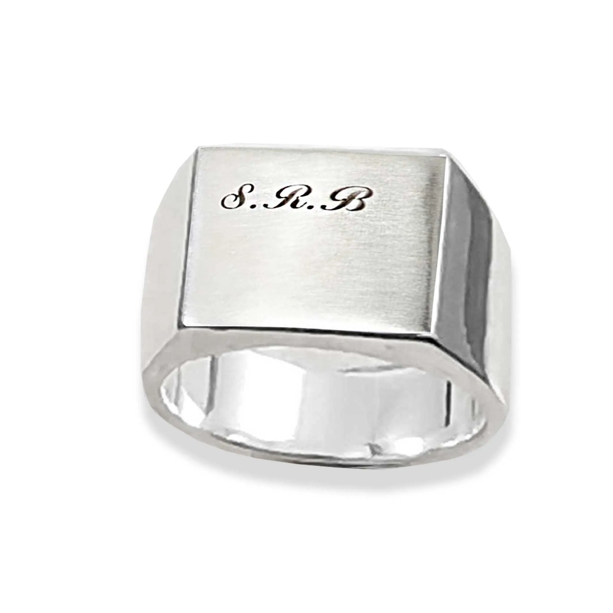 Script Initials Personalised Square Silver Signet Ring