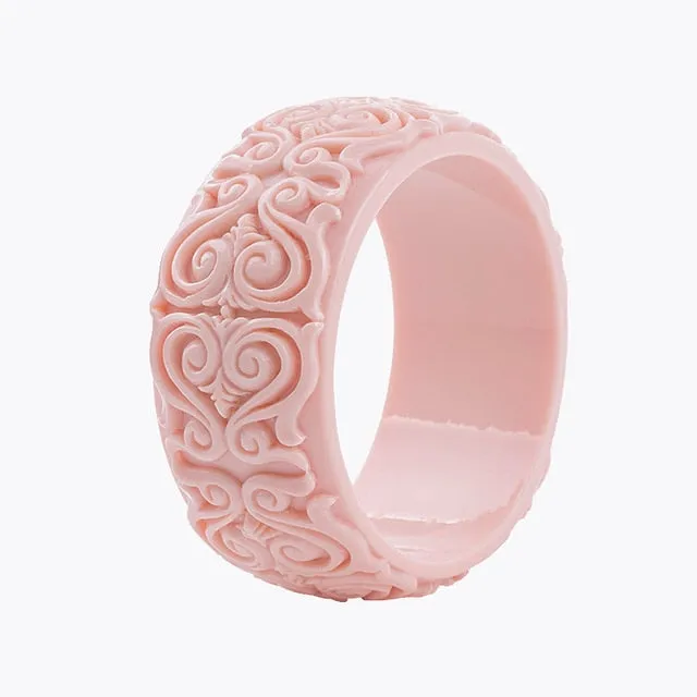 Scroll By- the Scrollwork Carved Acrylic Bangle Bracelet 11 Colors