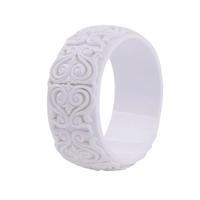 Scroll By- the Scrollwork Carved Acrylic Bangle Bracelet 11 Colors