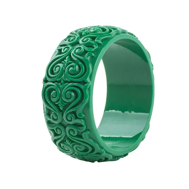 Scroll By- the Scrollwork Carved Acrylic Bangle Bracelet 11 Colors