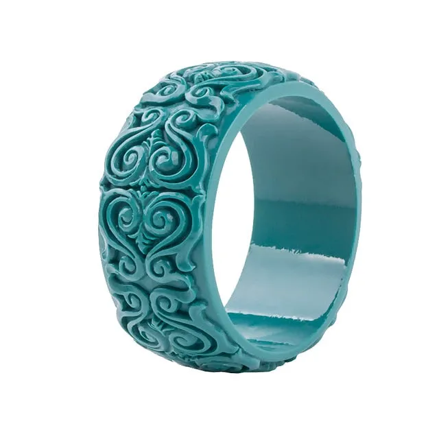 Scroll By- the Scrollwork Carved Acrylic Bangle Bracelet 11 Colors