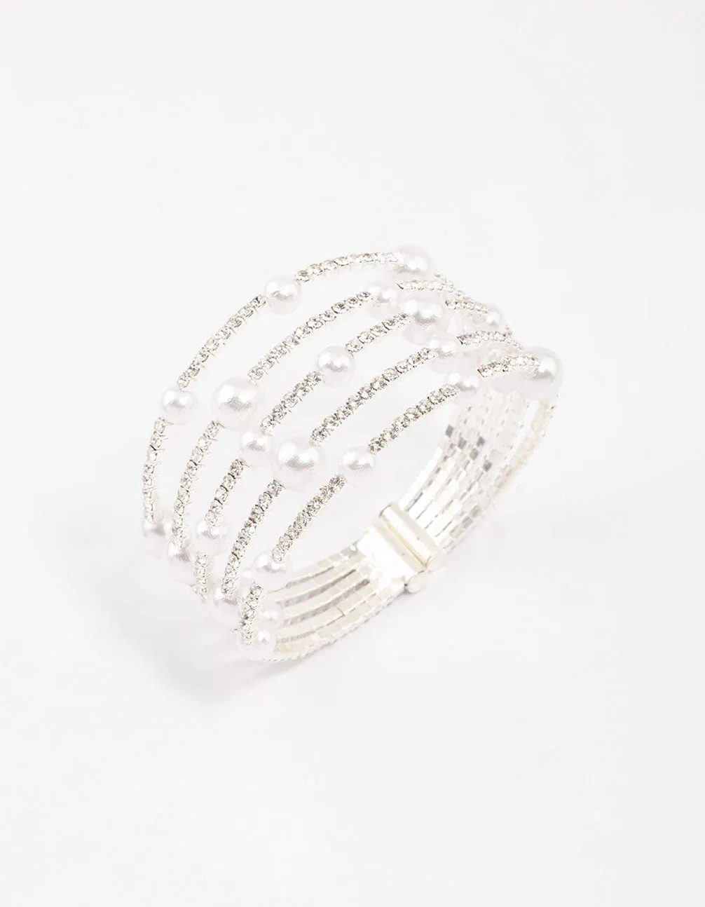 Silver Diamante & Pearl Decorative Wrist Cuff