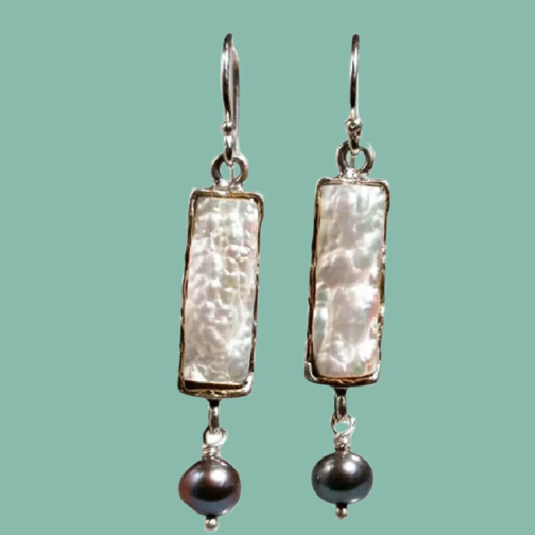 Silver earrings sterling 925 set Pearls Israeli jewelry