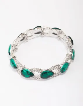 Silver Emerald Diamante Stretch Bracelet