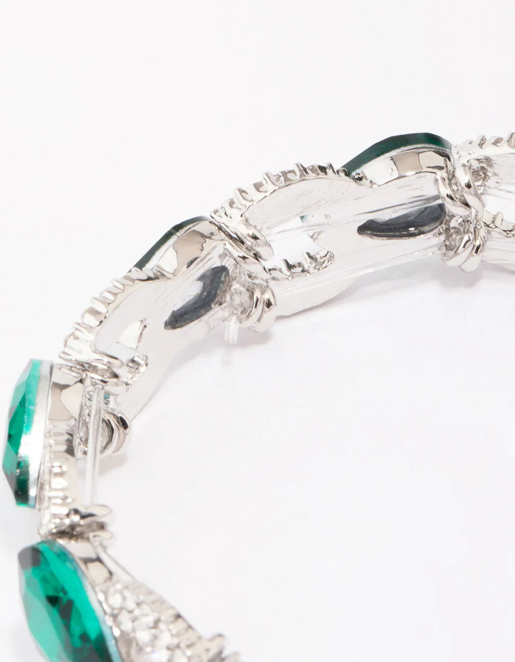 Silver Emerald Diamante Stretch Bracelet