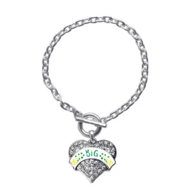 Silver Emerald Green and Canary Yellow Big Pave Heart Charm Toggle Bracelet