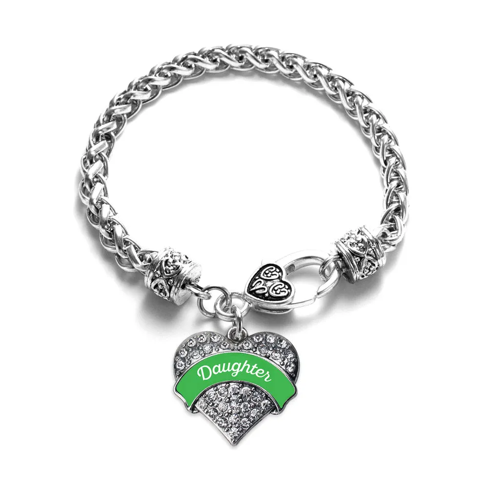 Silver Emerald Green Daughter Pave Heart Charm Braided Bracelet