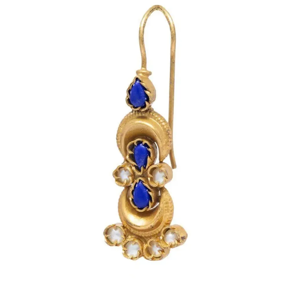 Silver Gold Plated Lapis and Pearl Earrings