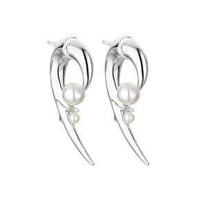 Silver Hooked Pearl Earrings