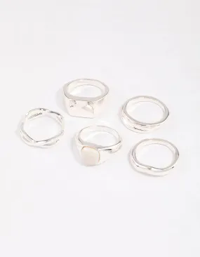 Silver Organic Signet Ring Pack