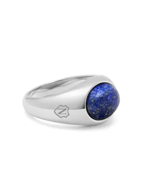 Silver Oval Signet Ring with Blue Lapis