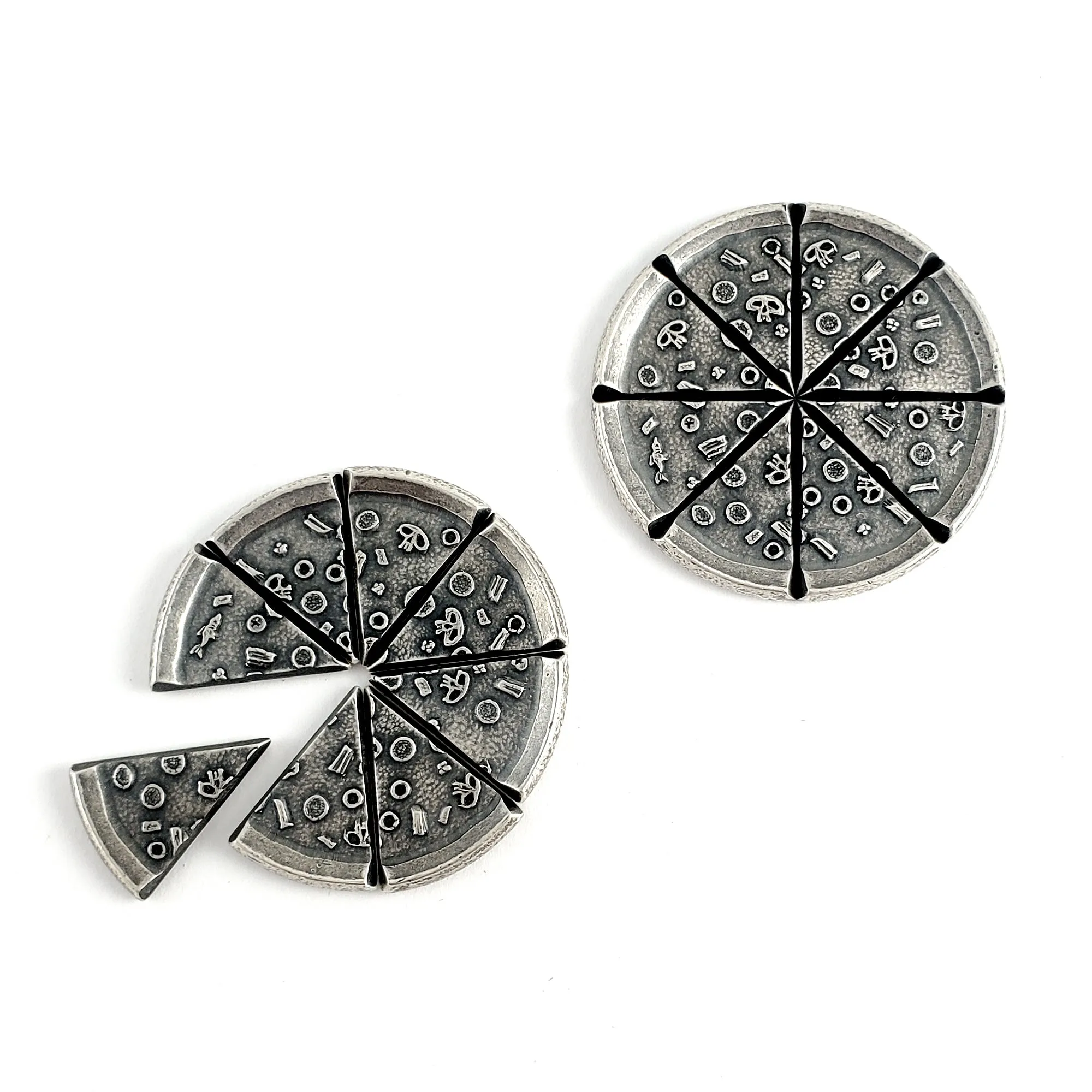 Silver Pizza Slice Coin Dangle Earrings