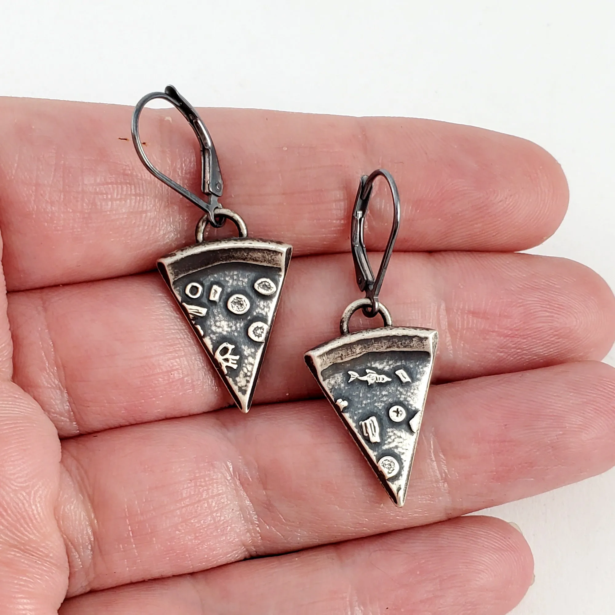 Silver Pizza Slice Coin Dangle Earrings