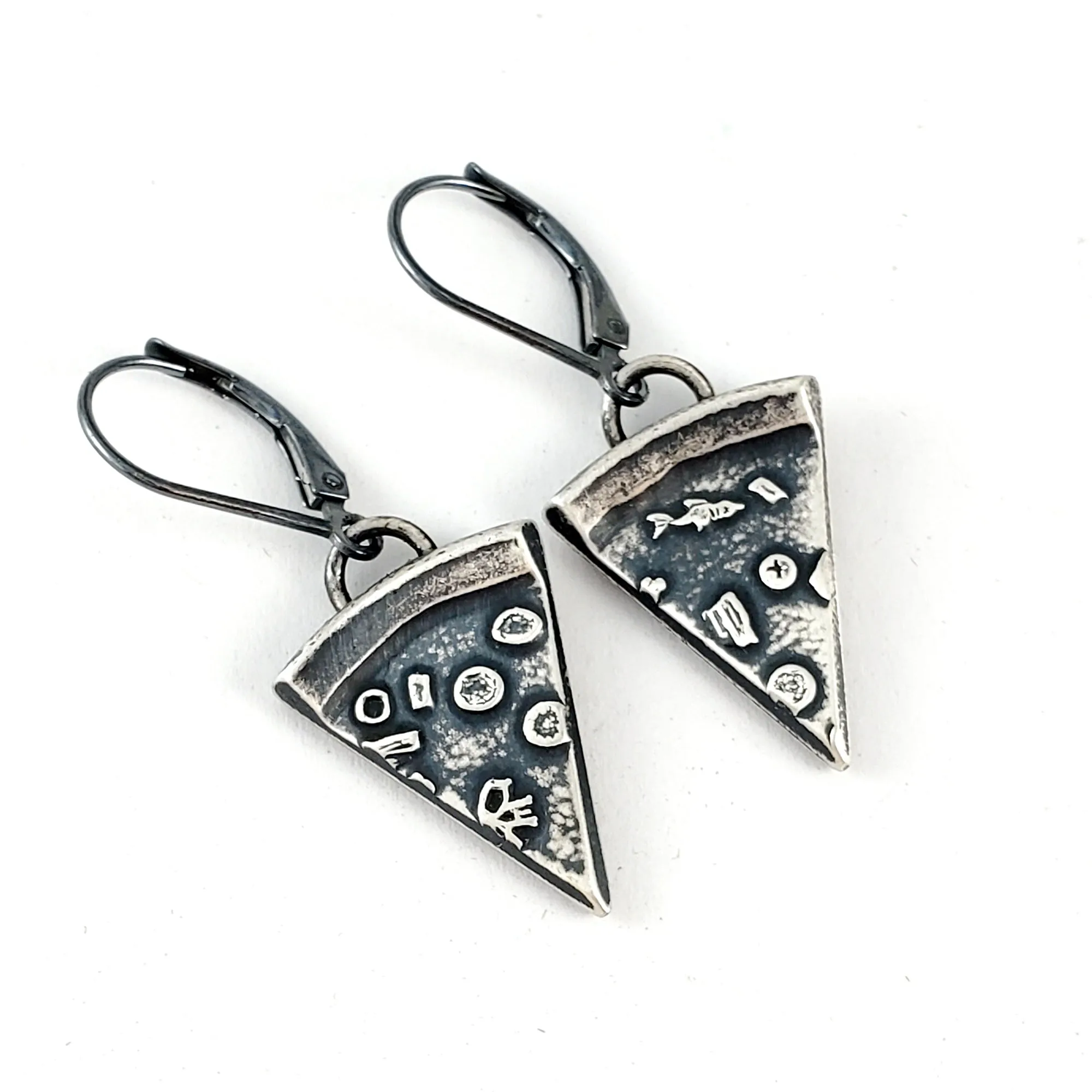 Silver Pizza Slice Coin Dangle Earrings