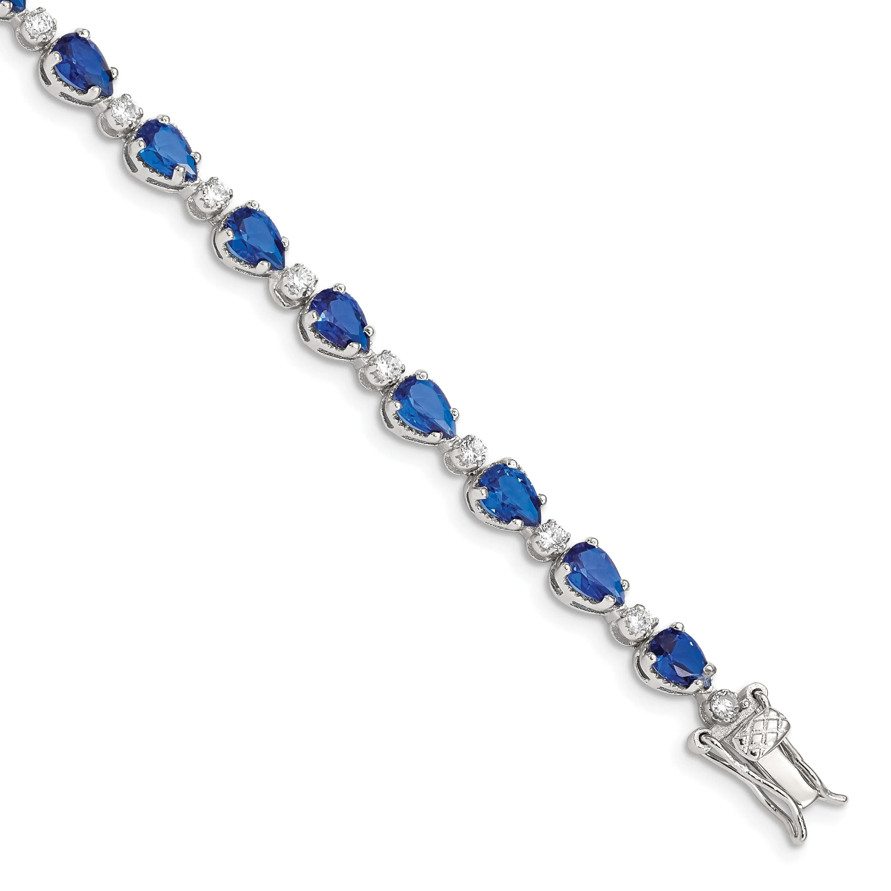 Silver Polish 38 Stone Blue Clear C.Z Bracelet