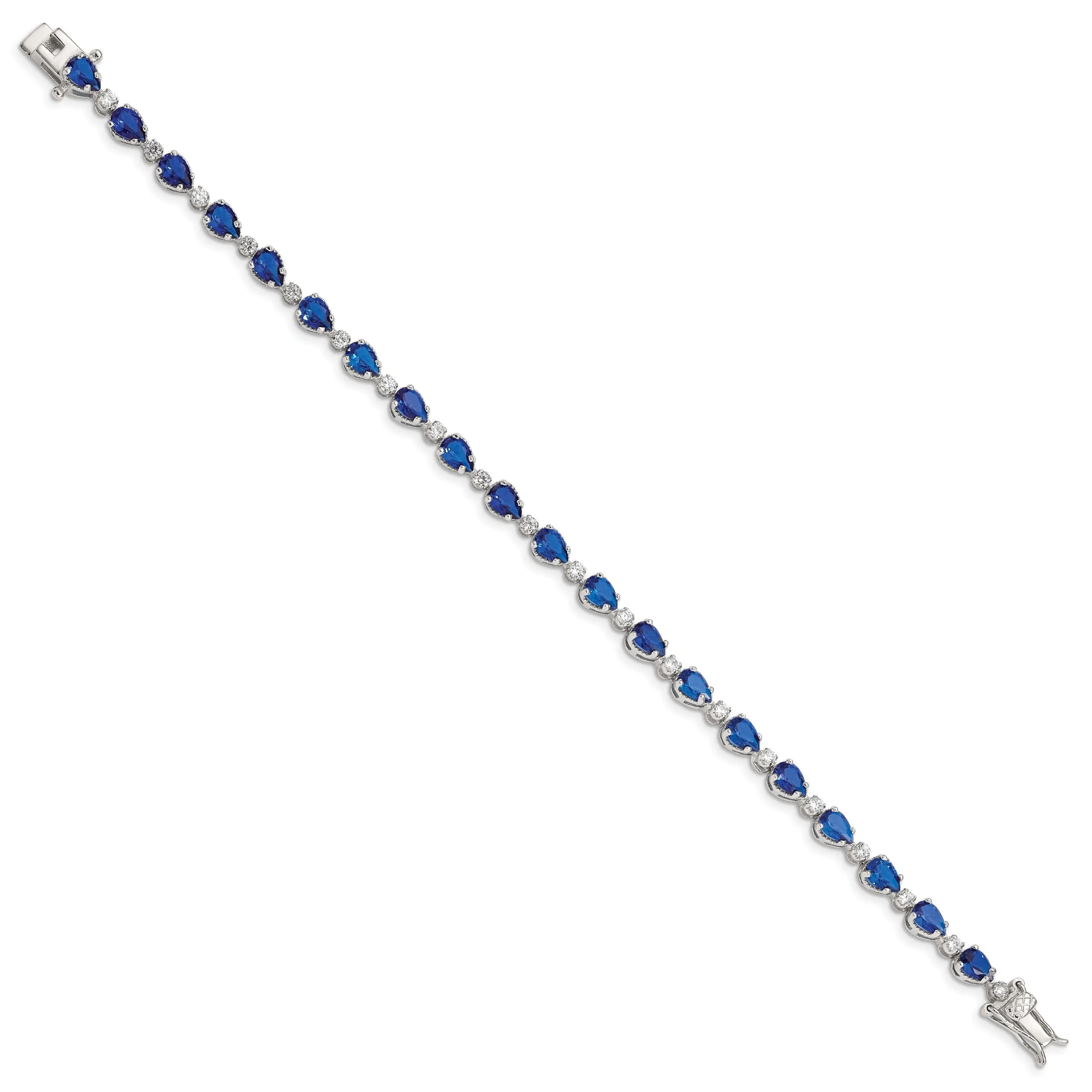 Silver Polish 38 Stone Blue Clear C.Z Bracelet