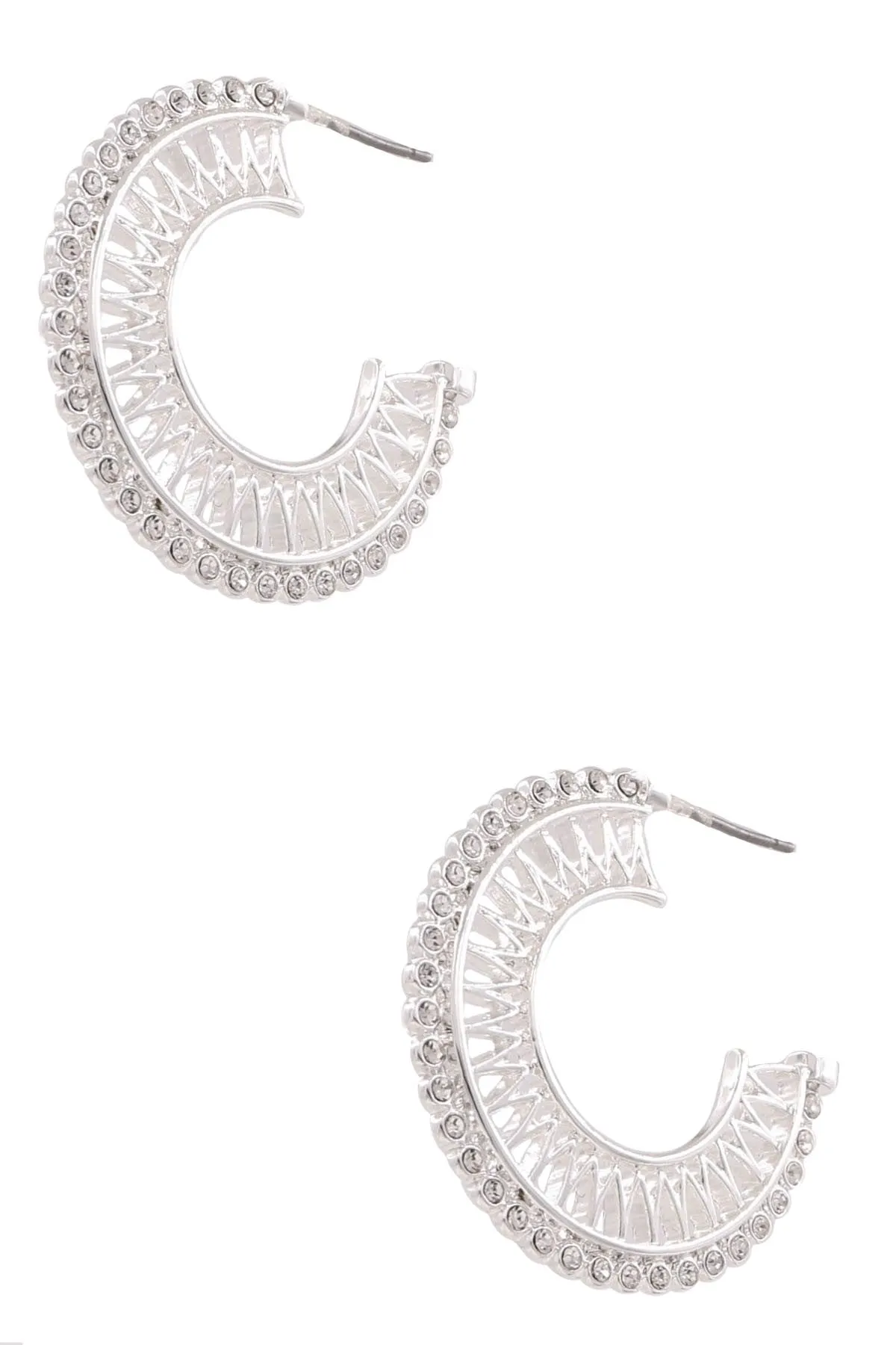 Silver Rhinestone Open Hoop Earrings