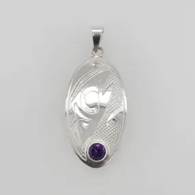 Silver Salmon Pendant with Stone