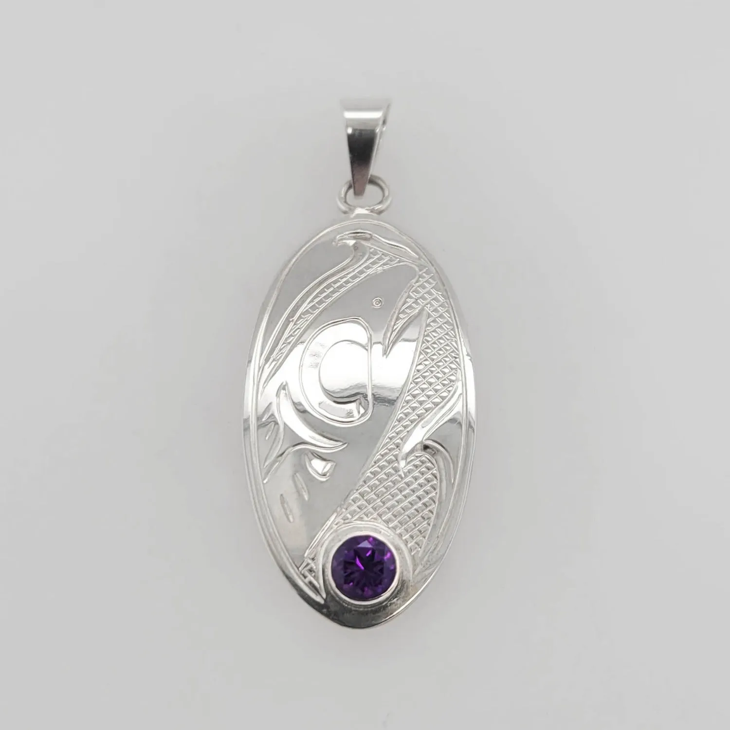 Silver Salmon Pendant with Stone