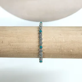 Silver Tone Flower Concho Bracelet with Small Faux Turquoise Stones