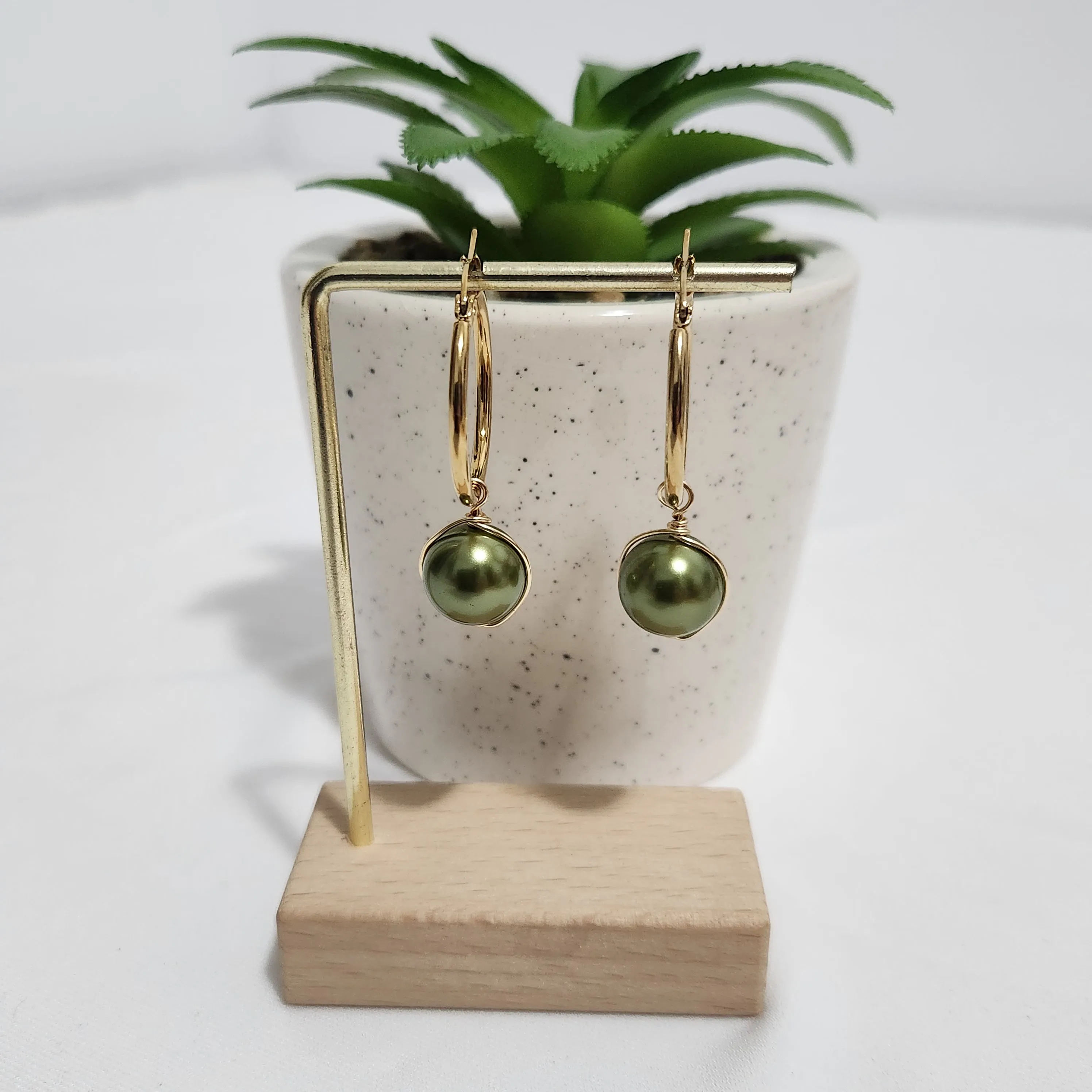 Single Caged - Olive Green Swarovski Pearl's set