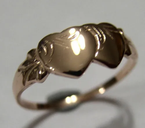 Size M Kaedesigns, Solid New 9ct 9kt Rose Gold Double Heart Signet Ring