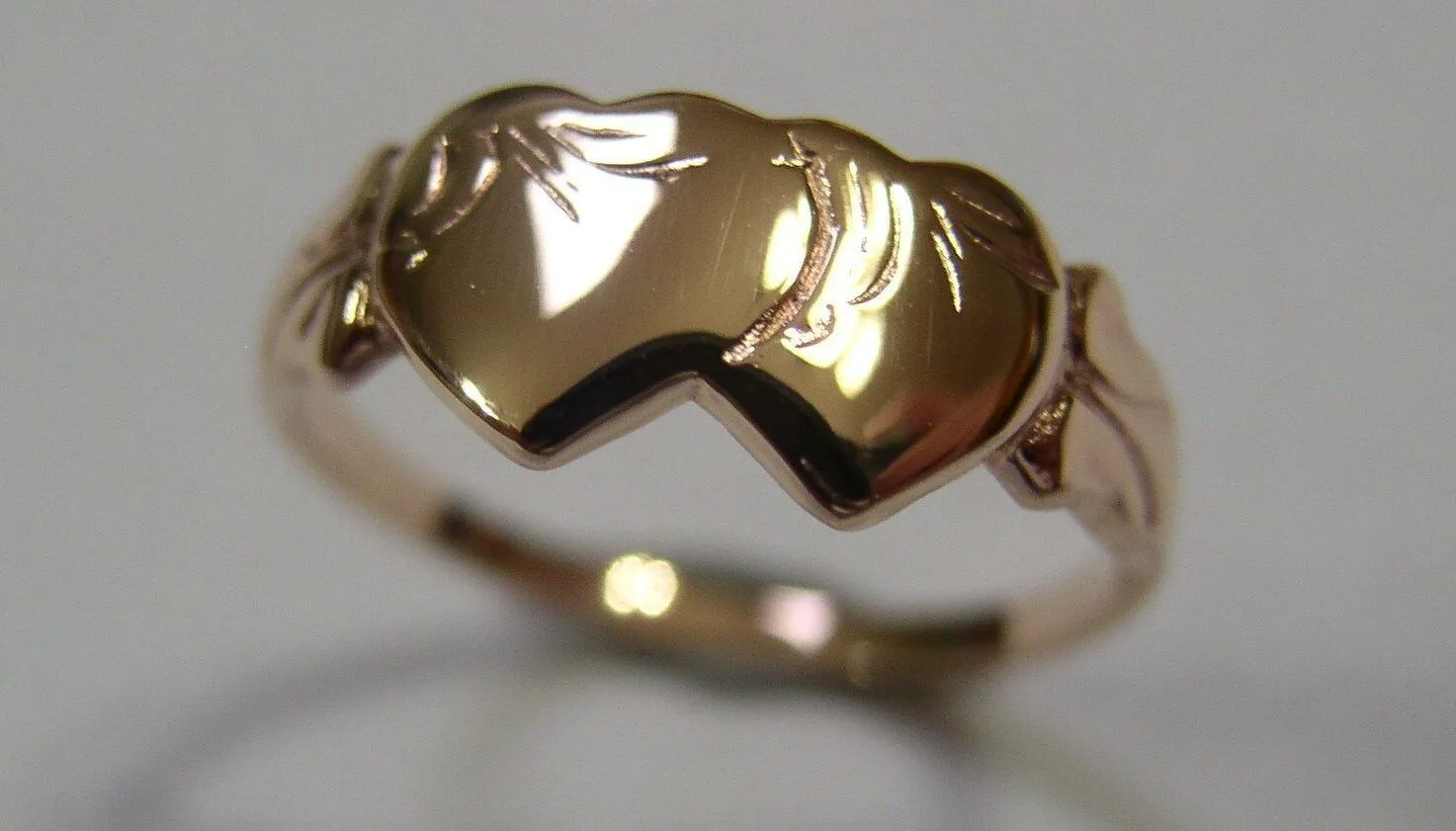 Size M Kaedesigns, Solid New 9ct 9kt Rose Gold Double Heart Signet Ring