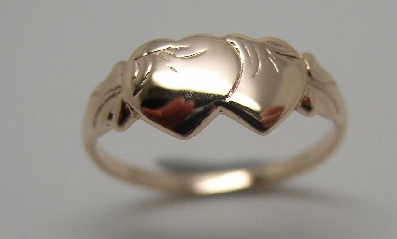 Size M Kaedesigns, Solid New 9ct 9kt Rose Gold Double Heart Signet Ring