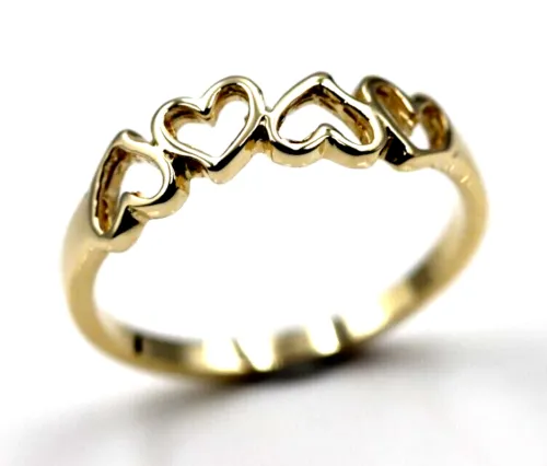 Size M Solid New 9ct 9kt Yellow, Rose or White Gold Open Four Heart Signet Ring